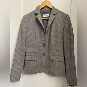 Calvin Klein Gray Blazer with Notched Lapels and Tailored Fit